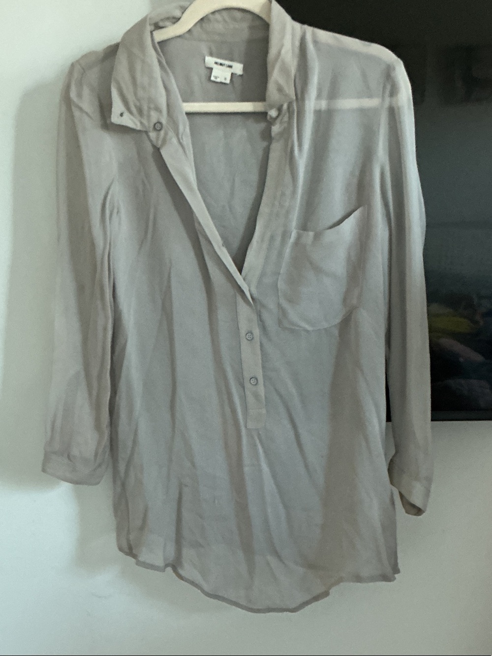 Helmut Lang Light Gray Sheer Henley Blouse